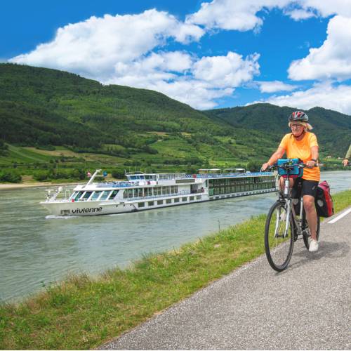Cyclists on the Danube with the MV Vivienne